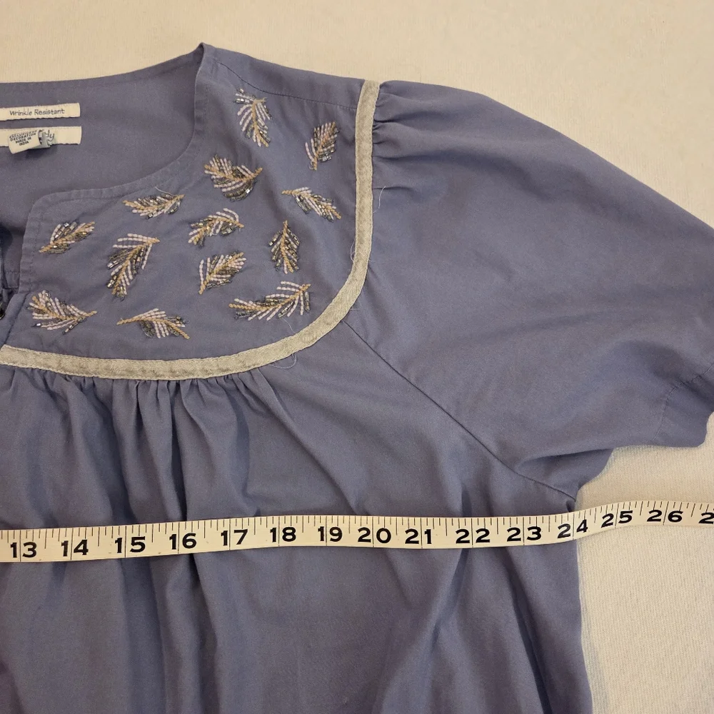 GO SOFTLY PATIO Perwinkle Bead Embroidered‎ Full Zip Patio/House Dress MuuMuu XL